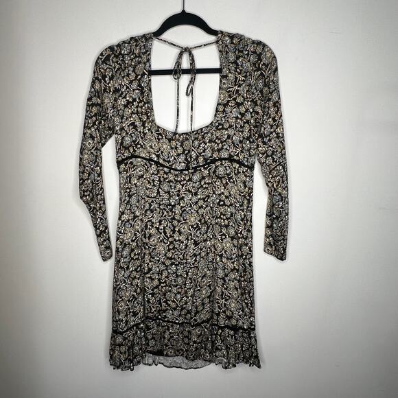 Free People Boheme Floral Long Sleeve Mini Dress Size 12 - Picture 8 of 9